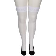 NORTIE Sage Weiße Halterlose Strümpfe mit Spitzensaum und Rücknaht in Plus Size
